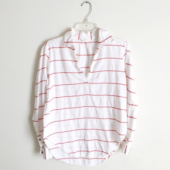 Lou & Grey Tops - Lou & Grey | White Stripe Split Neck Collar Shirt